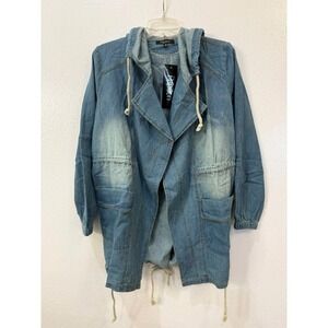 NWT Women's Papillon Light Denim‎ Chambray Hooded Utility Jacket Size Medium